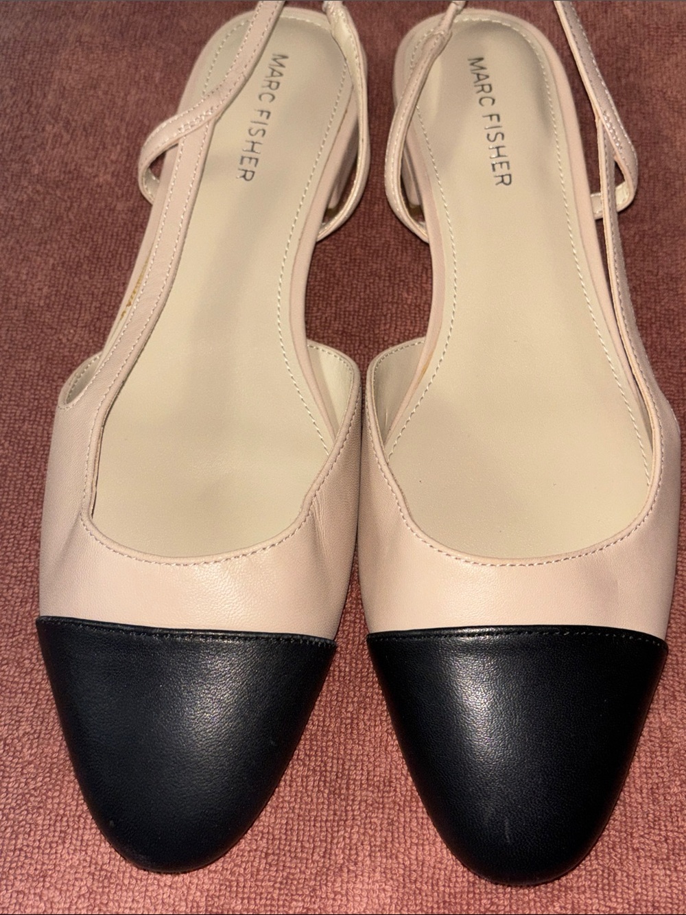 Marc Fisher Nude and Black Two-Tone Slingback Flats  BNWOB!